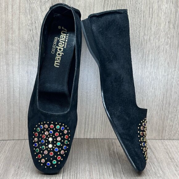 California Magdesians Shoes Womens 6M Jeweled Embellished Loafer Suede Black - Picture 7 of 12